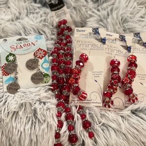 *NEW* with tags! Beads, holiday, charms, glass, red and silver, holiday gift!
